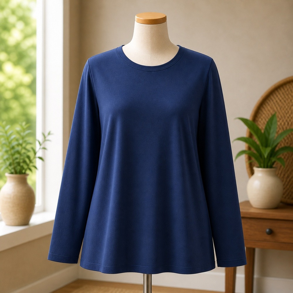 D&Co Essentials Womens Navy Blue Long Sleeve‎ Crew Neck T-Shirt Size Medium